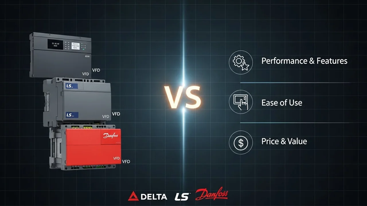 مقایسه جامع اینورترهای دلتا، ال اس و دانفوس: کدام برند برای شما مناسب‌تر است؟